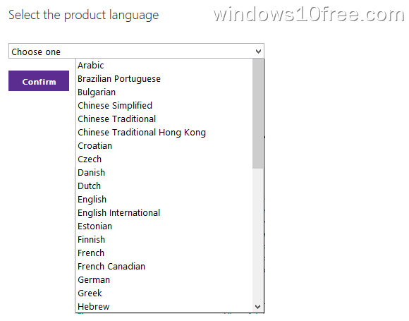 Windows 10 ISO Select Language