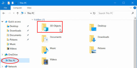 This PC 3D Objects Folder