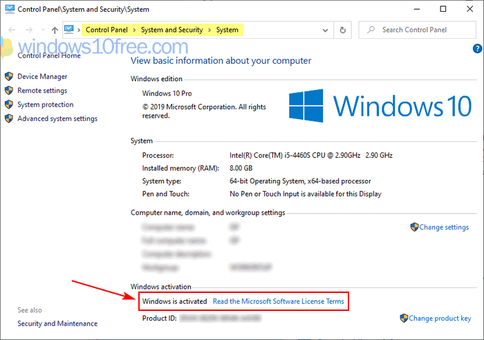 Windows 10 Activation Status From Control Panel